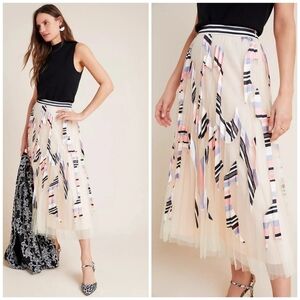 Anthropologie Geisha Designs Pink Rae Appliqué Tulle Midi Skirt Gorgeous M NWT